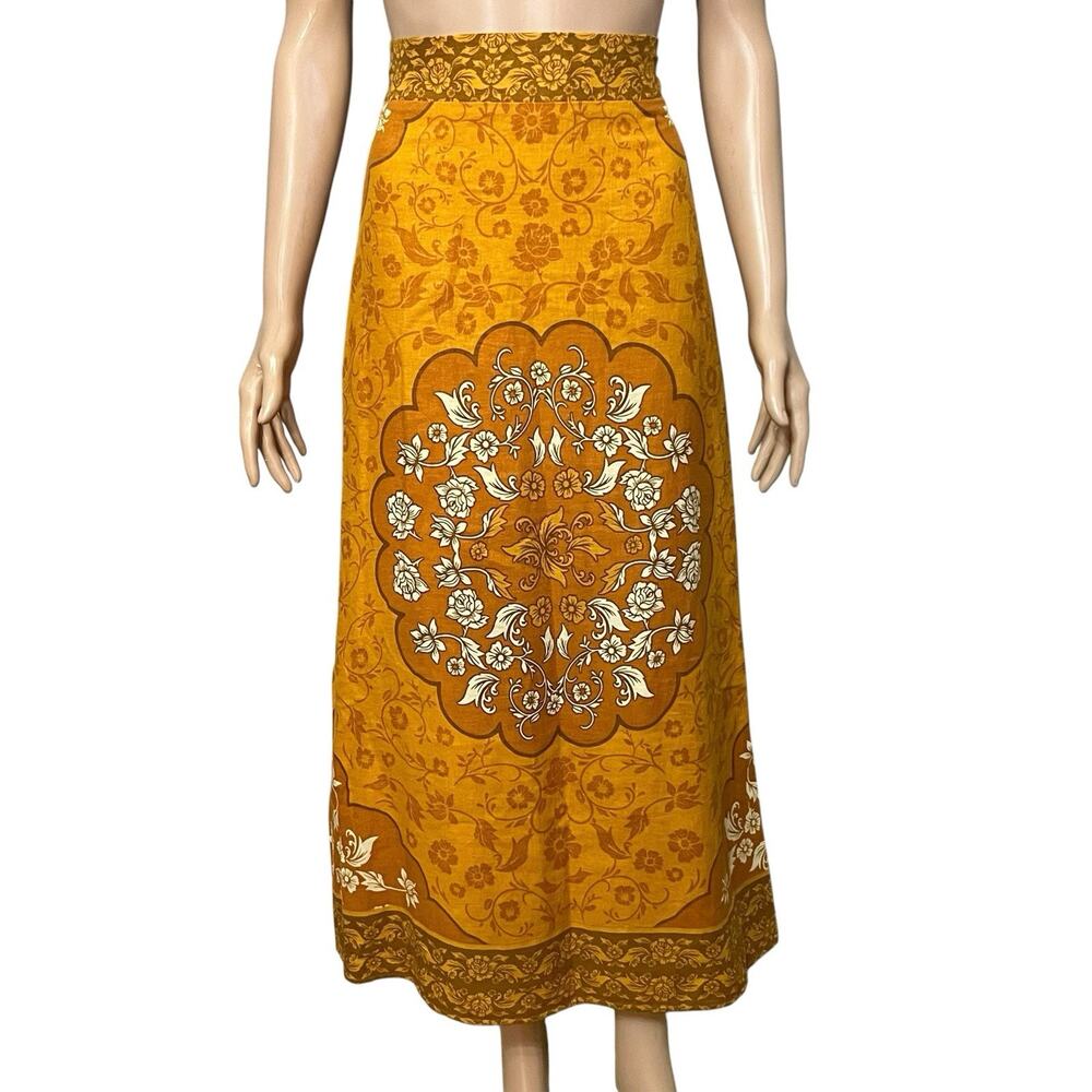 Rachel Zoe Linen Blend Maxi Skirt Small Boho Retro Vacation Hippie Floral Casual